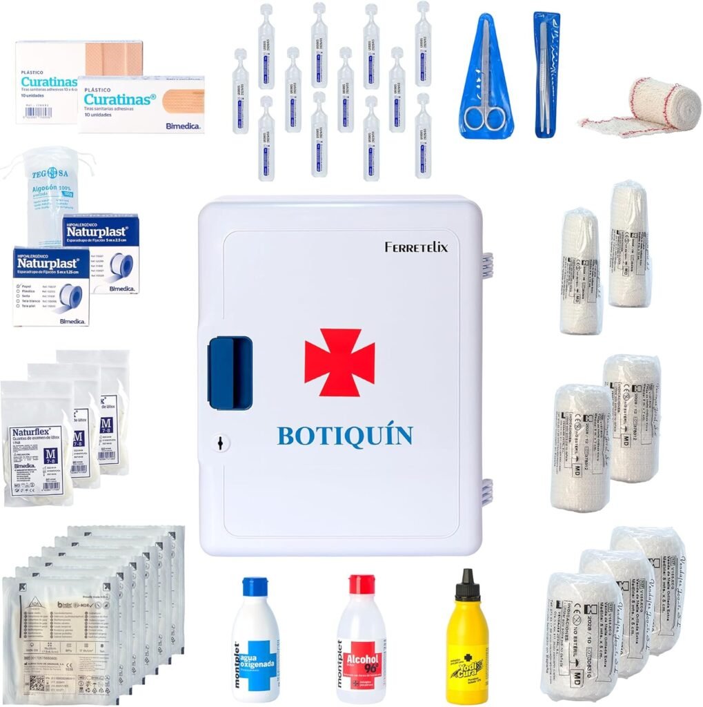 Botiquin armario primeros auxilios con dotacion 40 cm x 30 cm x 16 cm Grande de pared Homologado Completo para viviendas turísticas, casa, oficina