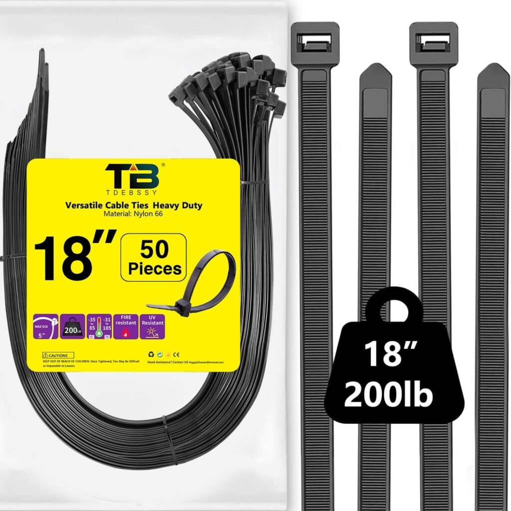 Bridas de Plastico de 450 mm x 8,8 mm de Largo, Bridas Anchas, Abrazaderas Plastico de 50 Piezas, Bridas de Alta Resistencia, Bridas Negras Para la Gestión de Cables, Vallas, Garajes