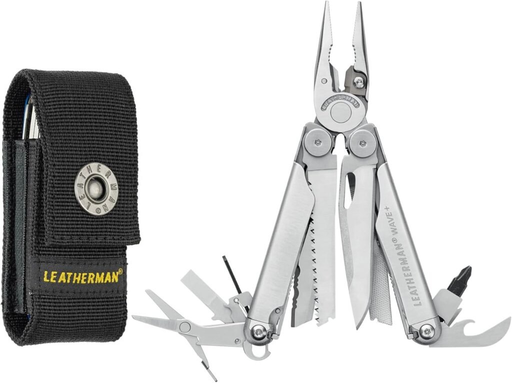 LEATHERMAN - Wave Plus Multiherramienta con Cortador de Alambre Reemplazable Premium y Tijeras de Resorte, Acero Inoxidable con Funda
