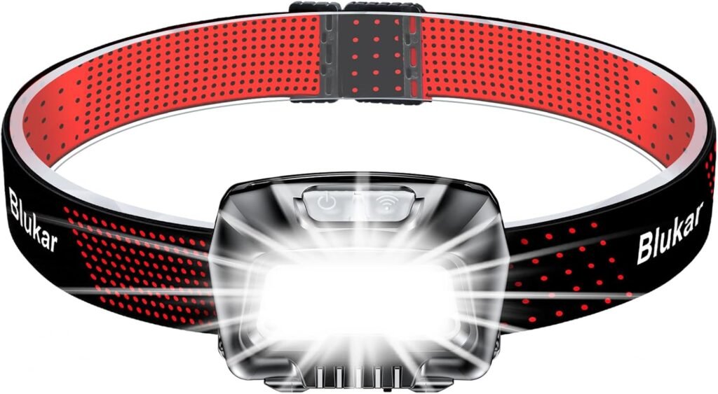 Blukar Linterna Frontal LED Recargable, 2000L Linterna Cabeza Super Brillante con Control de Sensor & Luz Rojo - 6 Modos, IPX5 Impermeable, 30 horas de Funcionamiento para Camping, Correr