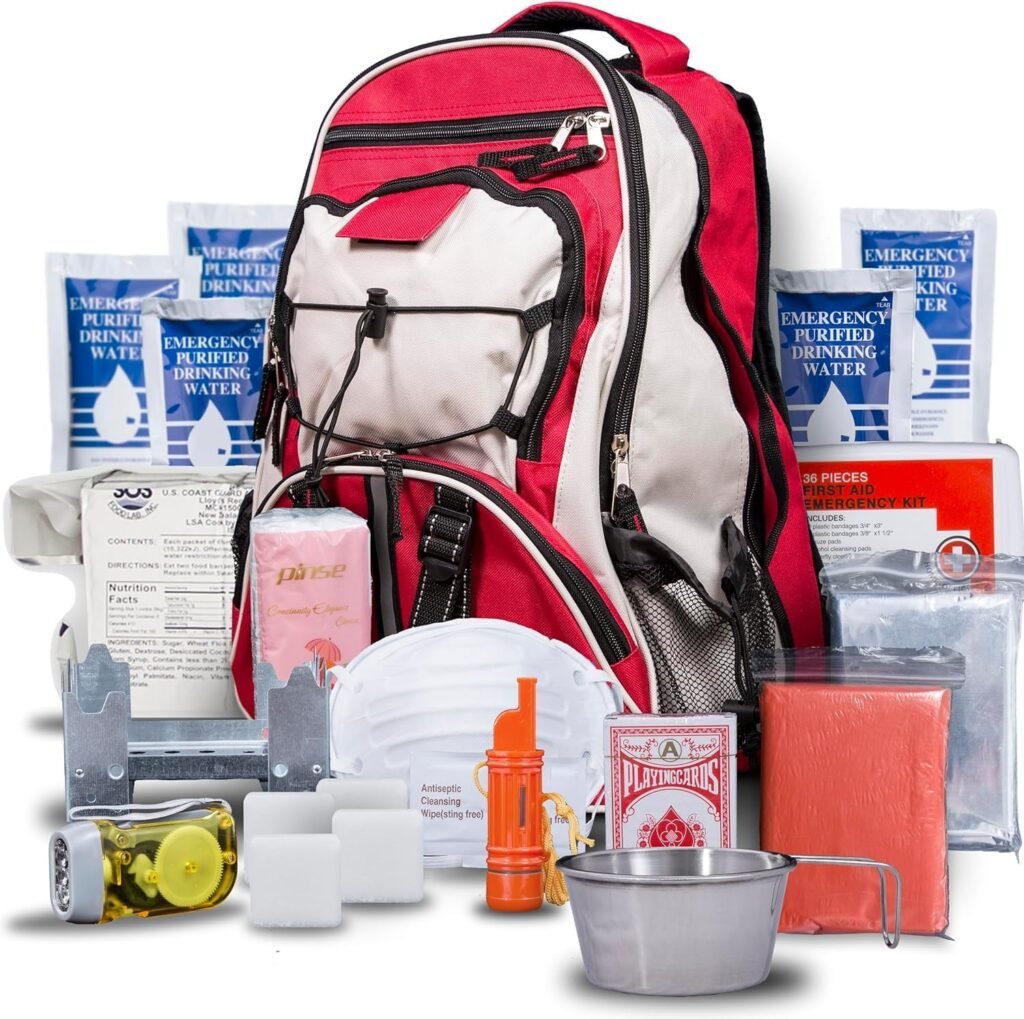 Blue Seventy-Two - Pro Series - Kit de supervivencia de mochila de emergencia roja de lujo de 72 horas para 1 persona | Kit de supervivencia para emergencias (incluye tabletas de agua)
