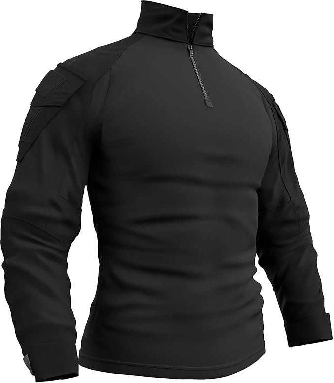 Memoryee Hombre Militar Táctico Camisa Manga Larga Combate Camiseta Slim Fit Camuflaje con Cremallera 1/4 y Bolsillos